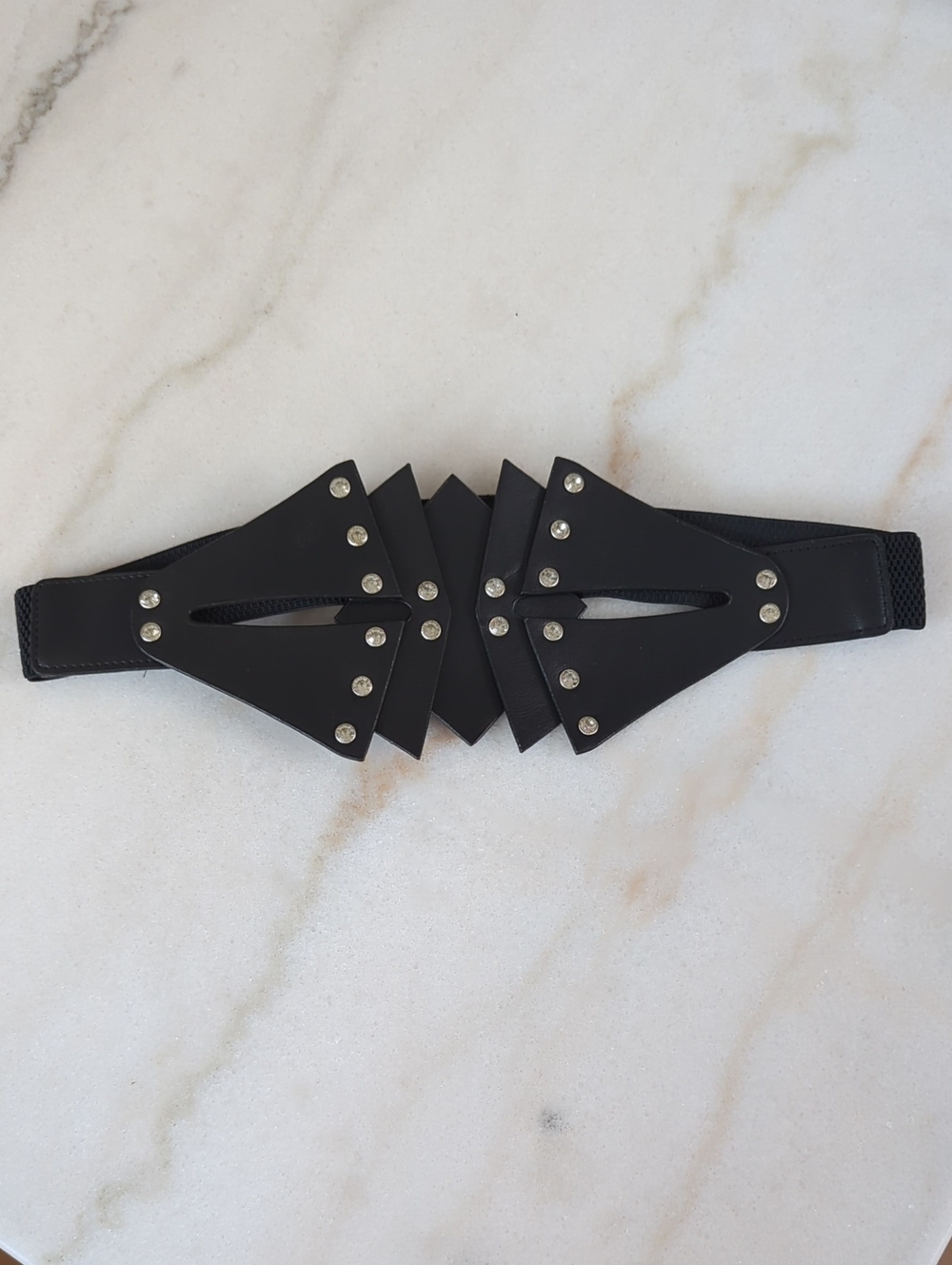 Black Studded Geometric Elastic Waist Belt